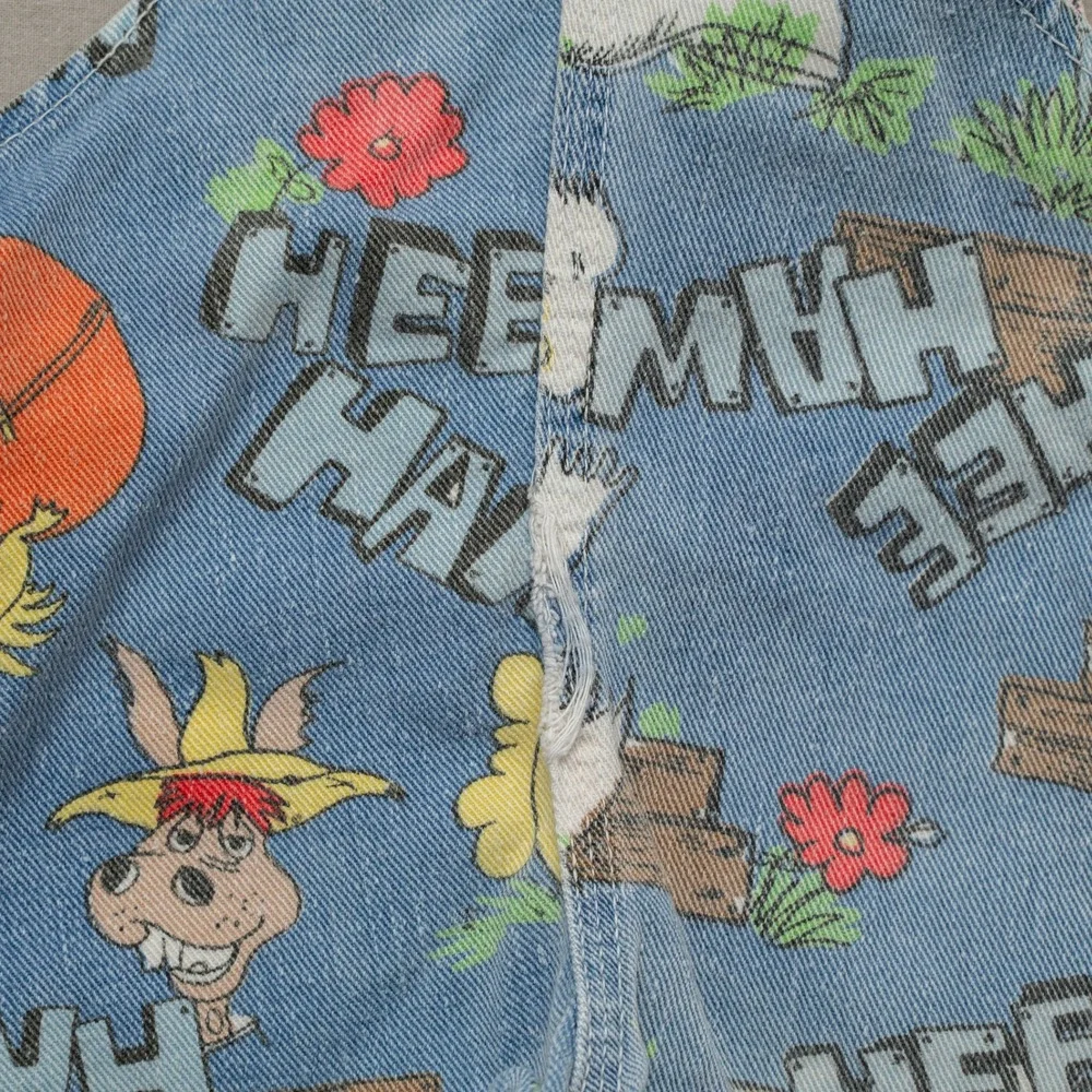 Vintage 70s Liberty Overall Hee Haw TV SHow Horse Rooster Character Print 18-24?